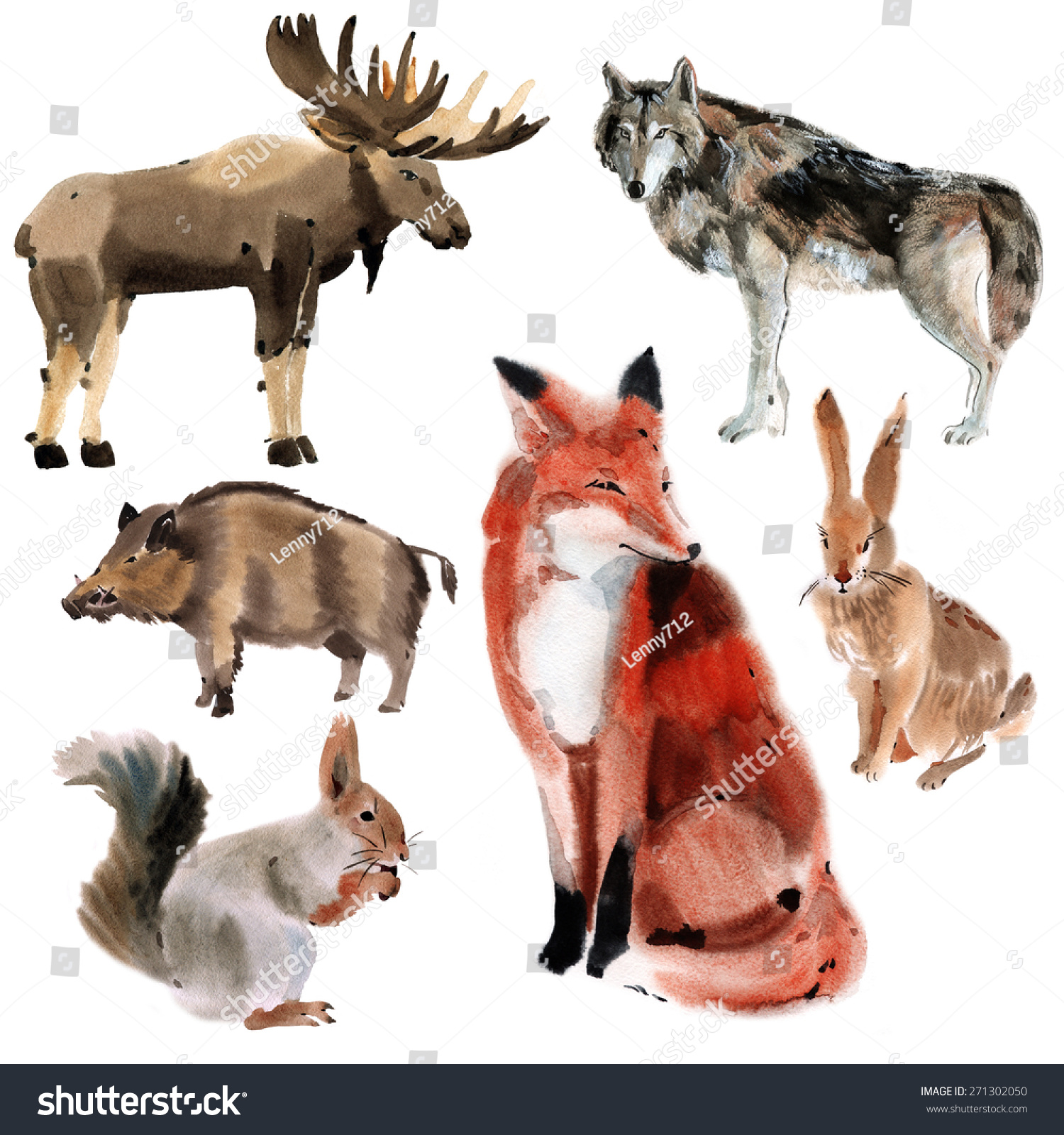 Set Forest Animals Watercolor Illustration White Stock Illustration ...