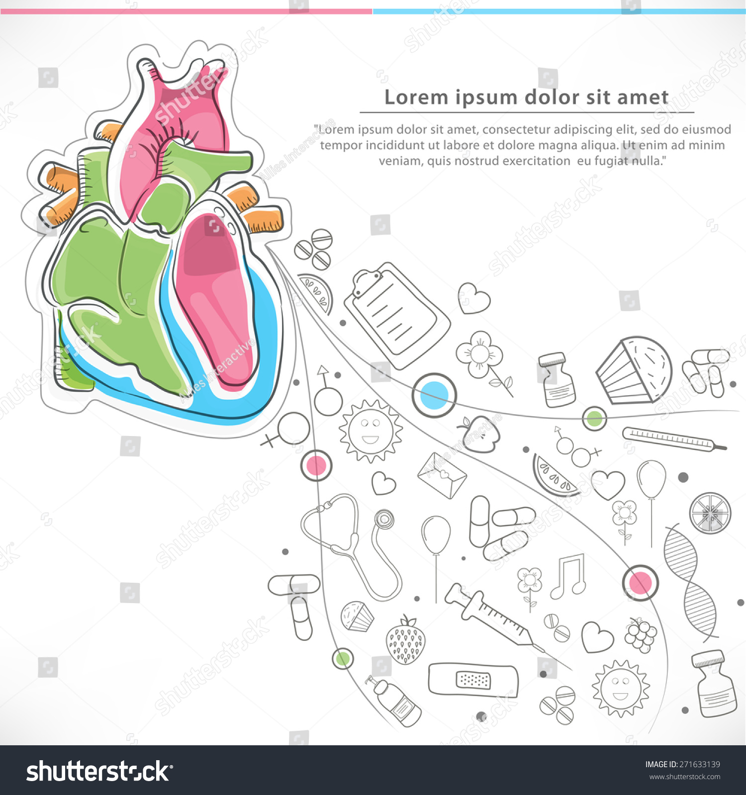 Colorful Illustration Human Heart Different Elements Stock Vector ...