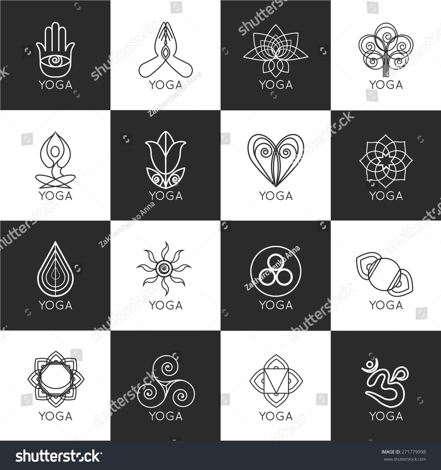 Set Outline Yoga Monograms Logos Vector Stock Vector (Royalty Free ...