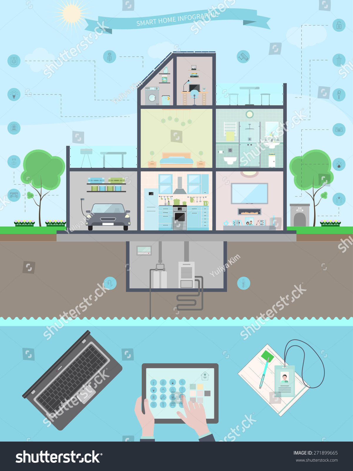 Vector Illustration Smart House Infographic Flat Stock Vector (Royalty ...