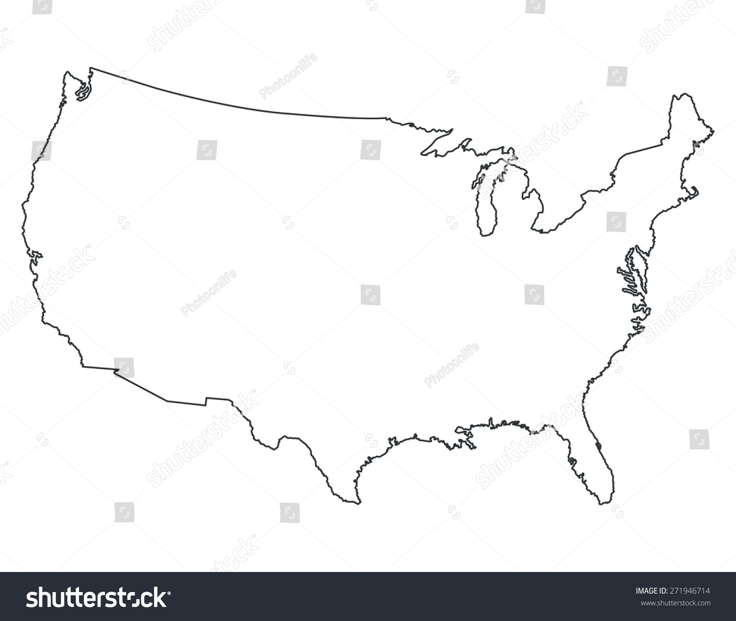 United States Map High Detailed Border Stock Vector (Royalty Free ...