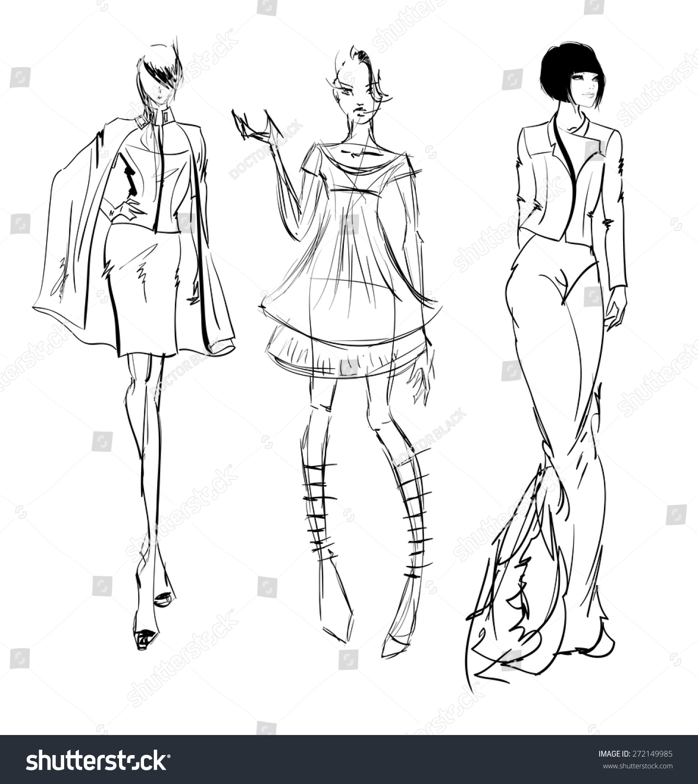 Sketch Fashion Girls Stock Vector (Royalty Free) 272149985 | Shutterstock