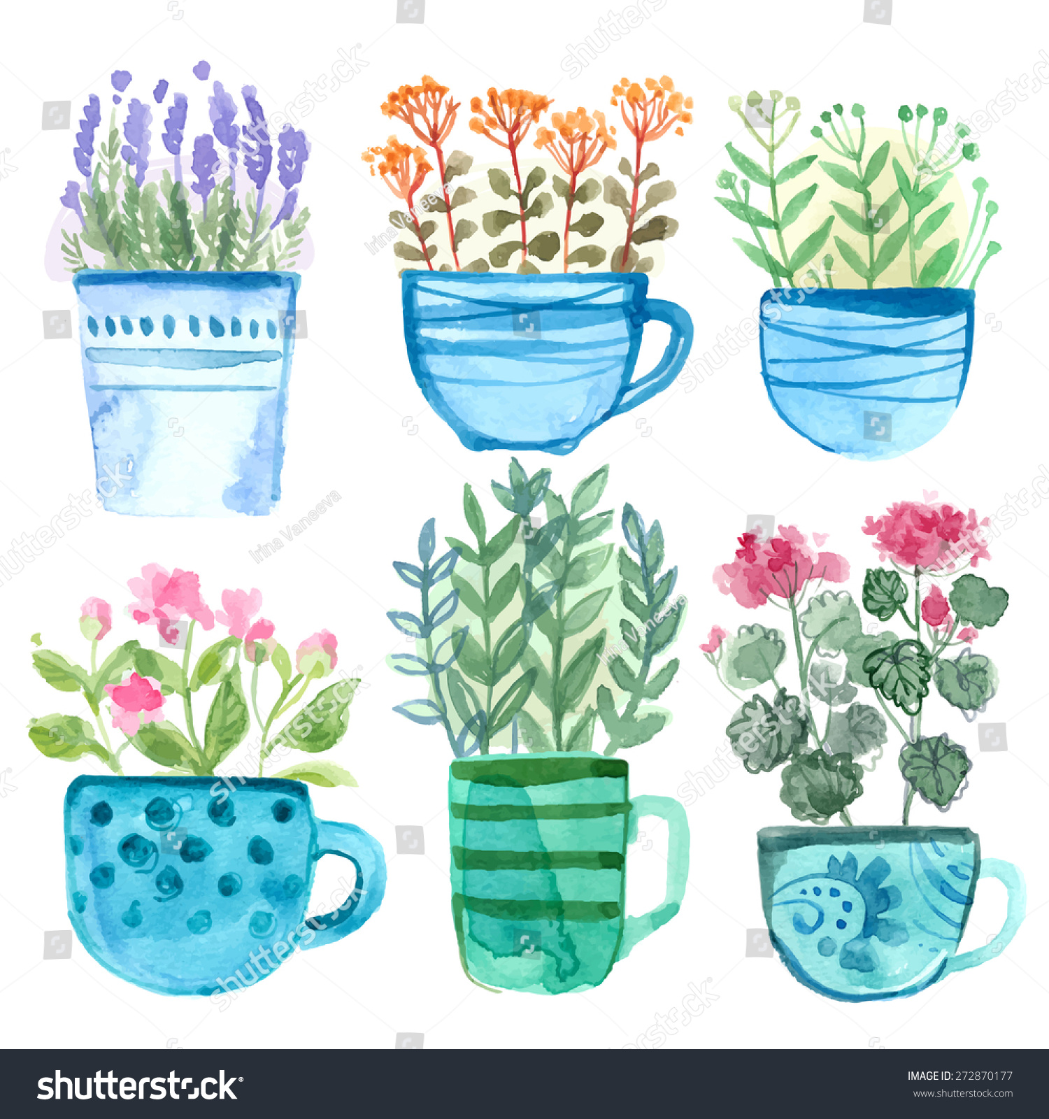 Mugs Painted Watercolors On White Background Stock Vector (Royalty Free ...