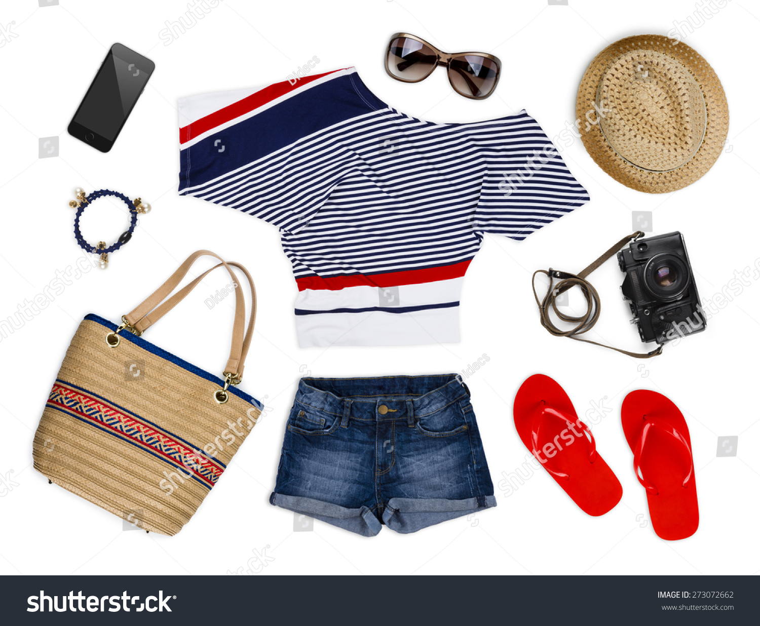 Collection Tourist Clothes Accessories Isolated On Stock Photo ...