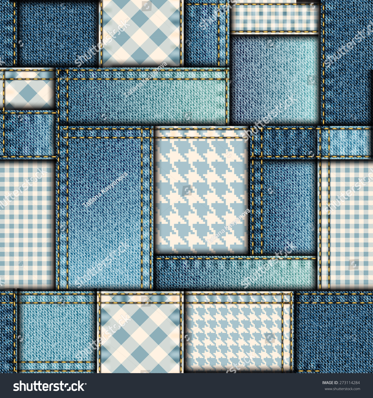 Seamless Background Pattern Patchwork Denim Fabric Stock Vector ...