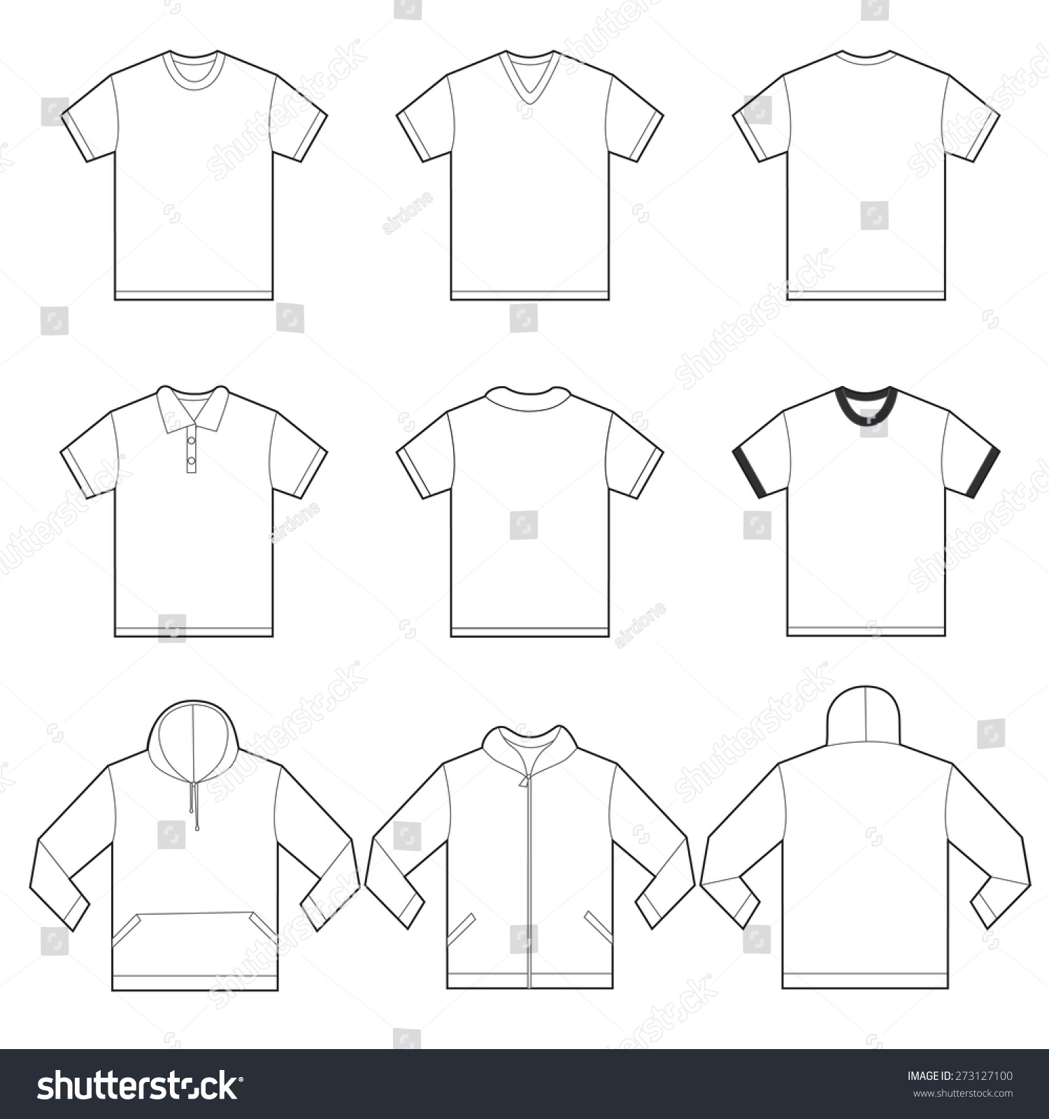 Vector Illustration White Shirts Template Many Stock Vector (Royalty ...