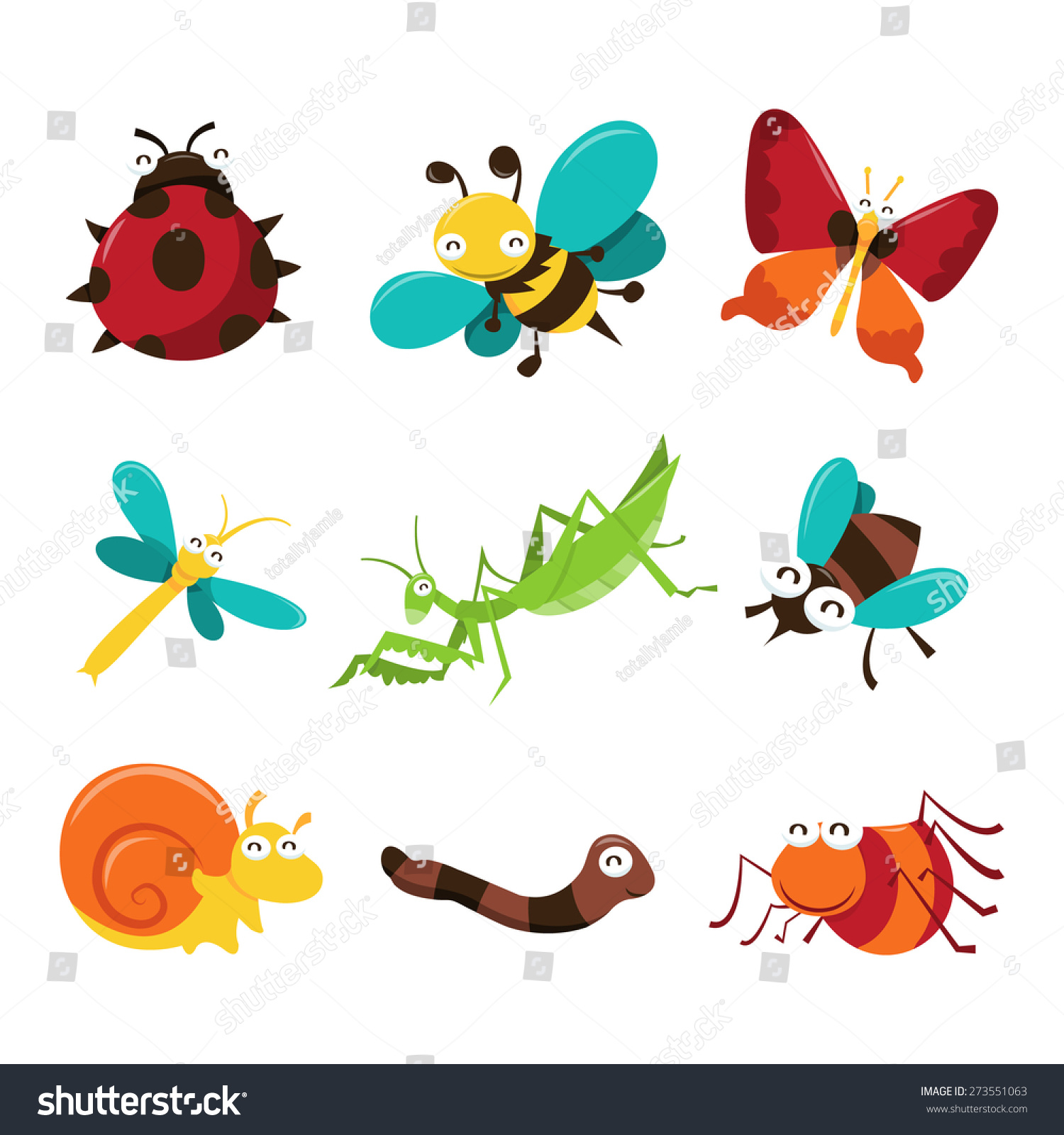 Cartoon Vector Illustration Cute Happy Bugs Stock Vector Royalty Free