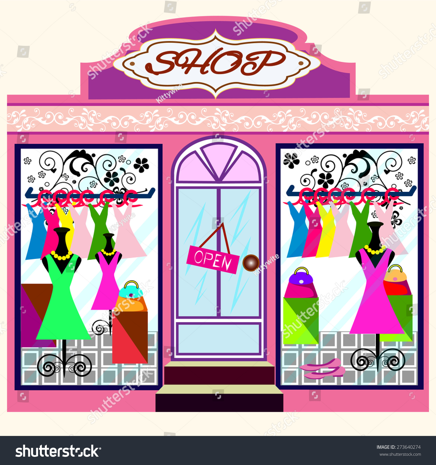 Vector Illustration Little Cute Retro Store Stock Vector (Royalty Free ...