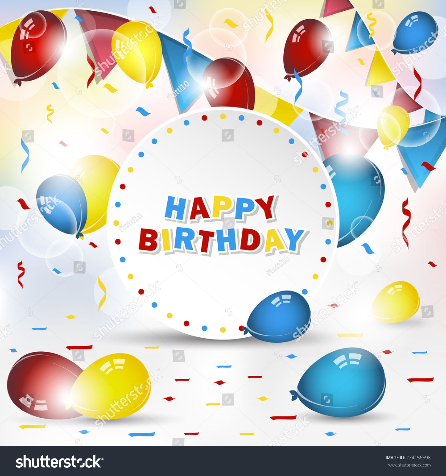 Happy Birthday Vector Background Confetti Balloons Stock Vector ...