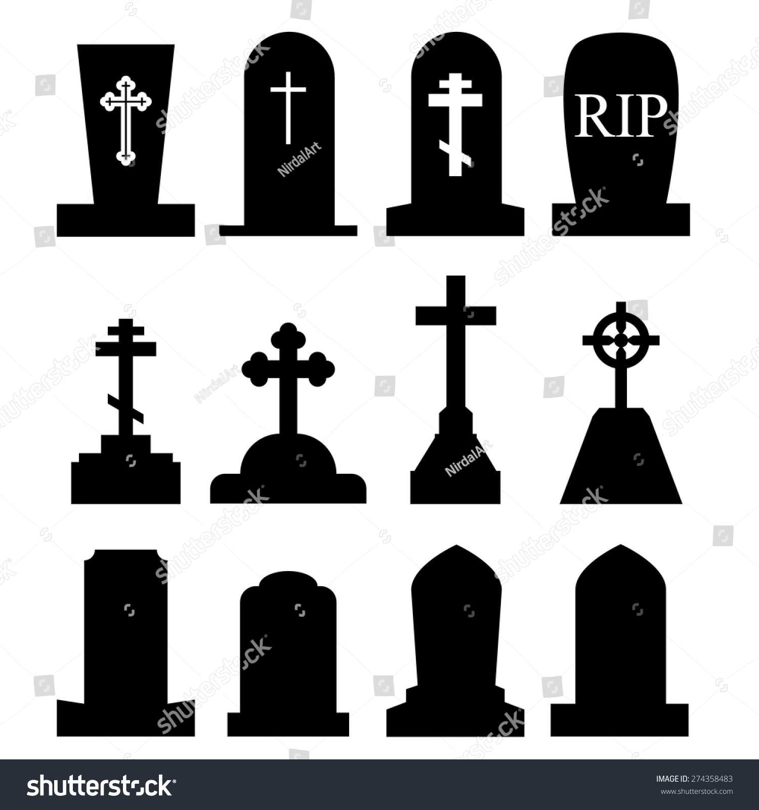 Toombstone Grave Icon Set Stock Vector (Royalty Free) 274358483 ...