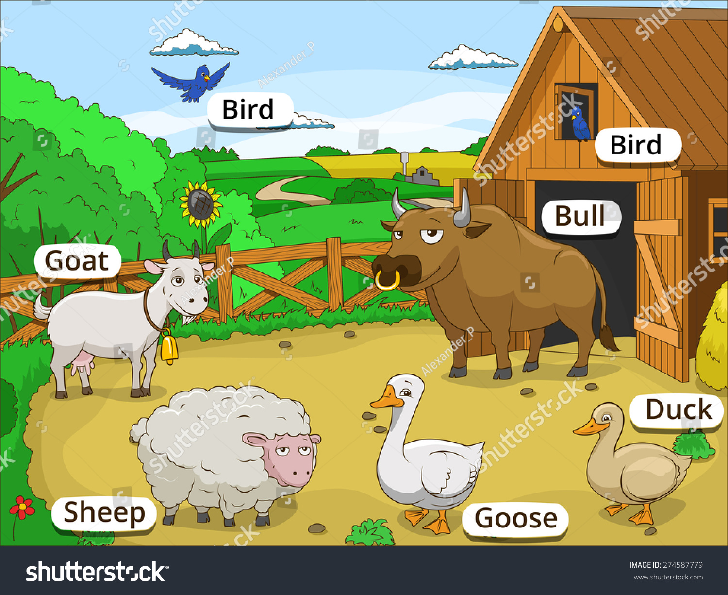 Farm Animals Names Cartoon Educational Illustration Stock Vector ...