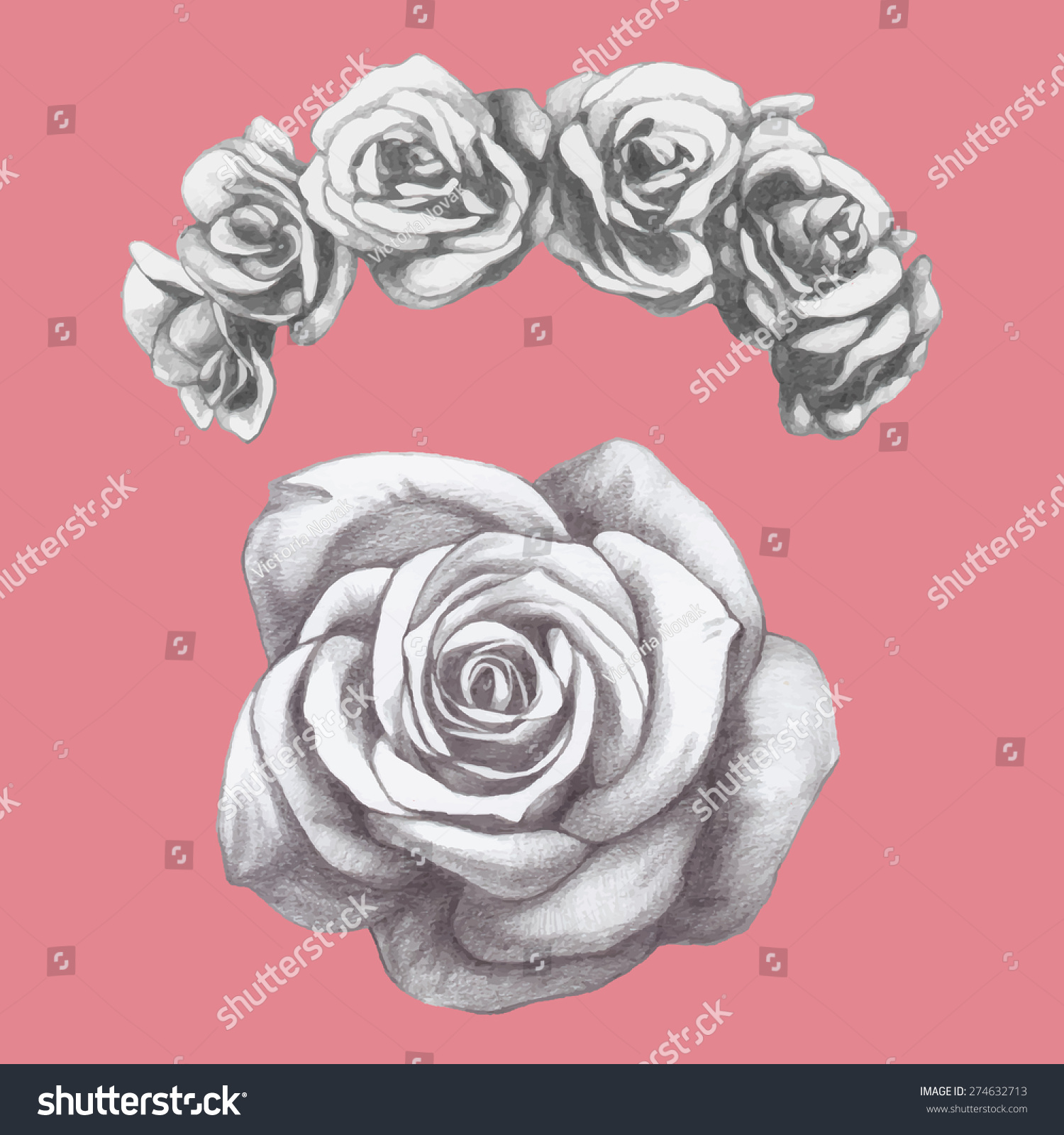 Hand Drawn Rose Floral Wreath Vector Stock Vector (Royalty Free ...