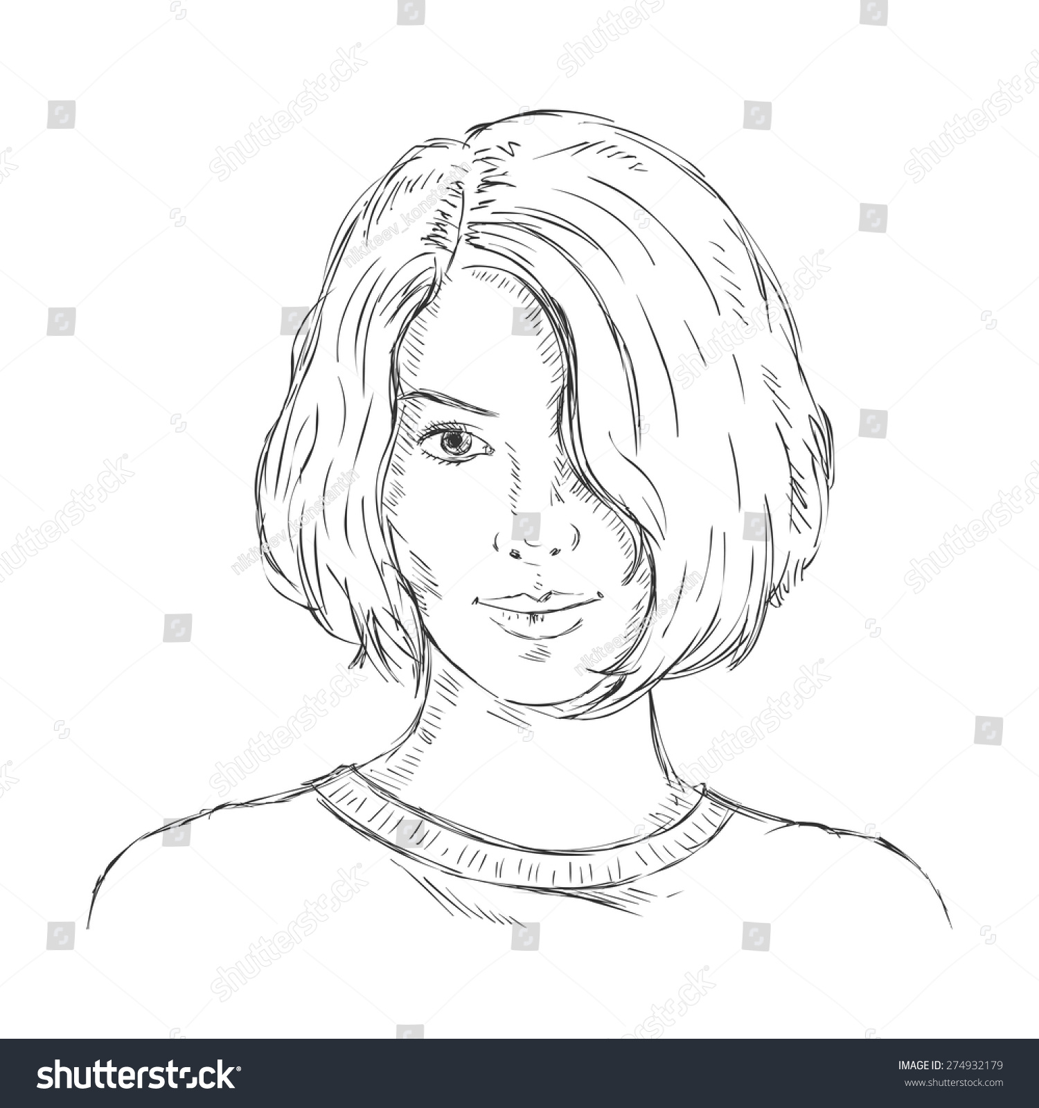 Портрет девушки с короткими волосами карандашом