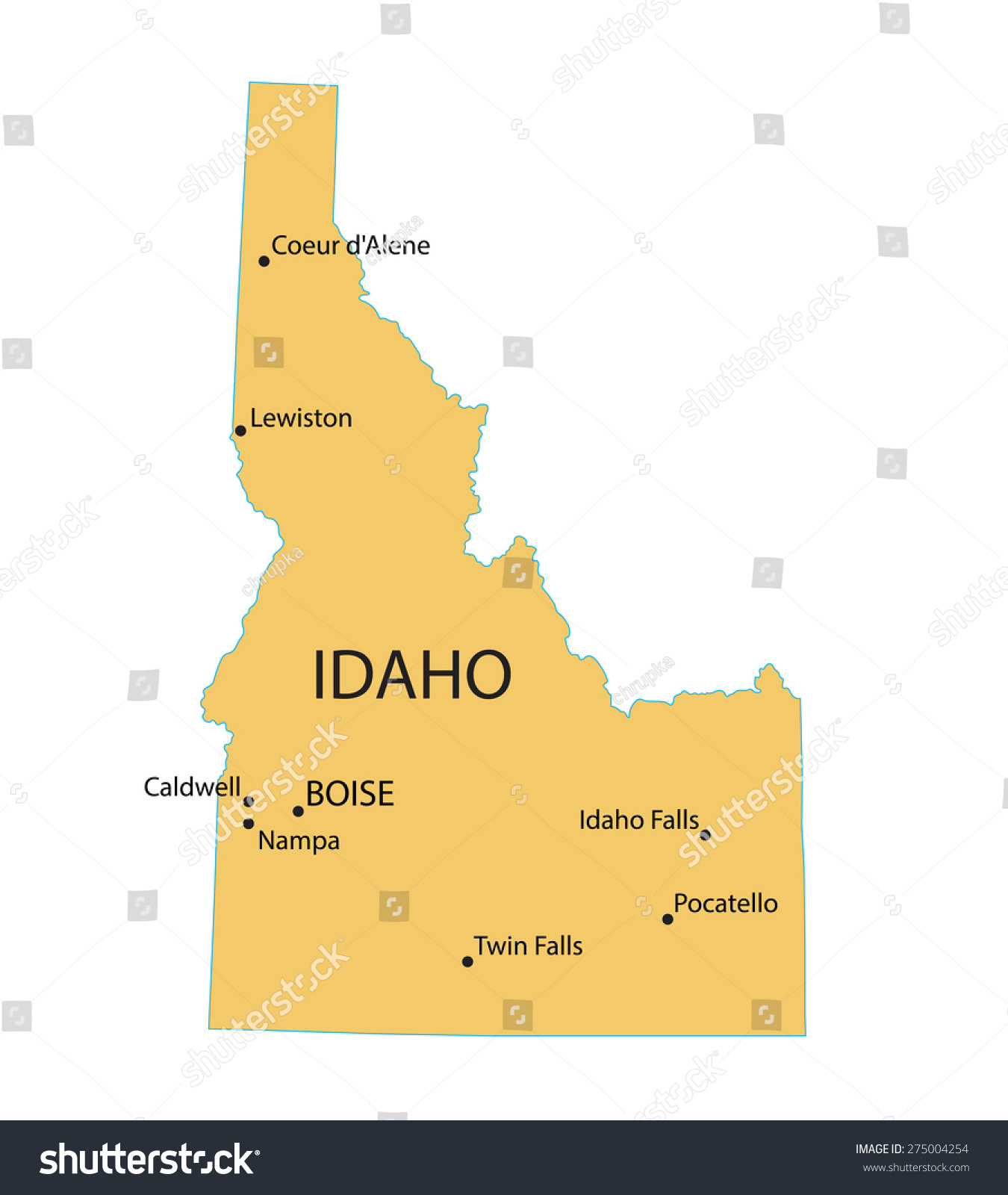 Yellow Map Idaho Indication Largest Cities Stock Vector Royalty Free   Stock Vector Yellow Map Of Idaho With Indication Of Largest Cities 275004254 