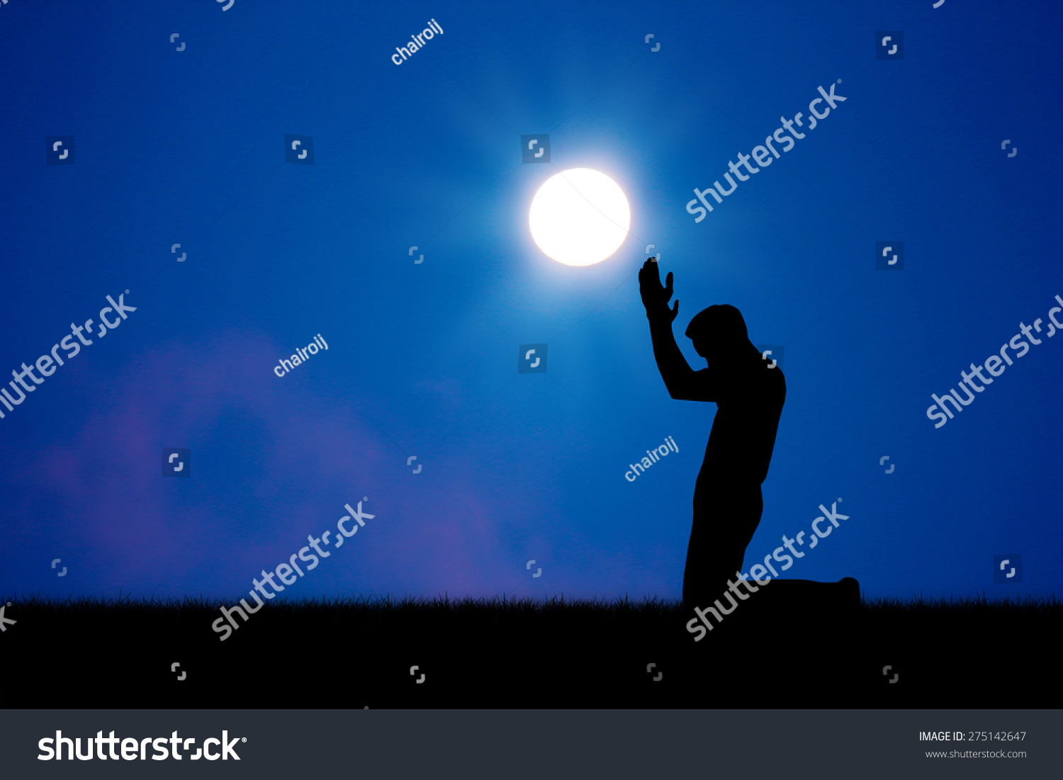 Abstract Silhouette People Praying Blue Sky Stock Photo 275142647 ...