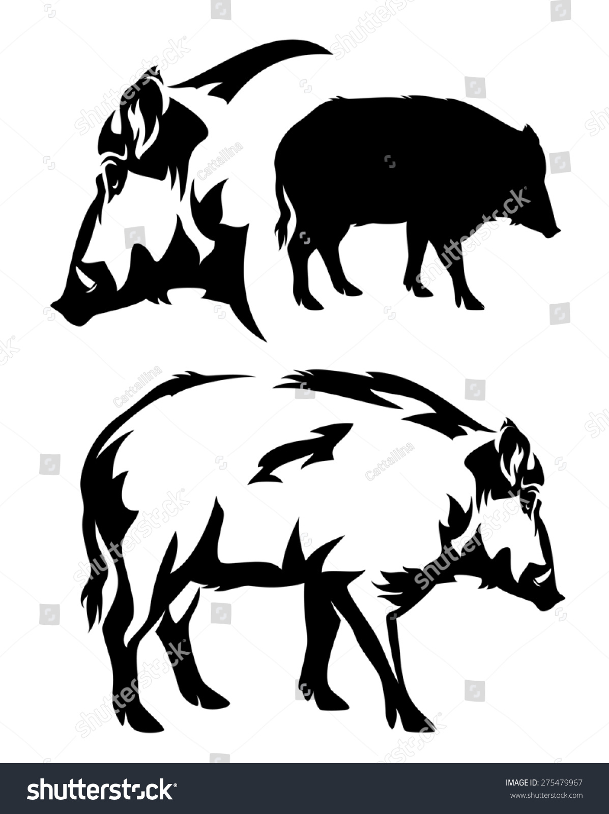 Wild Boar Black White Vector Outline Stock Vector (Royalty Free ...