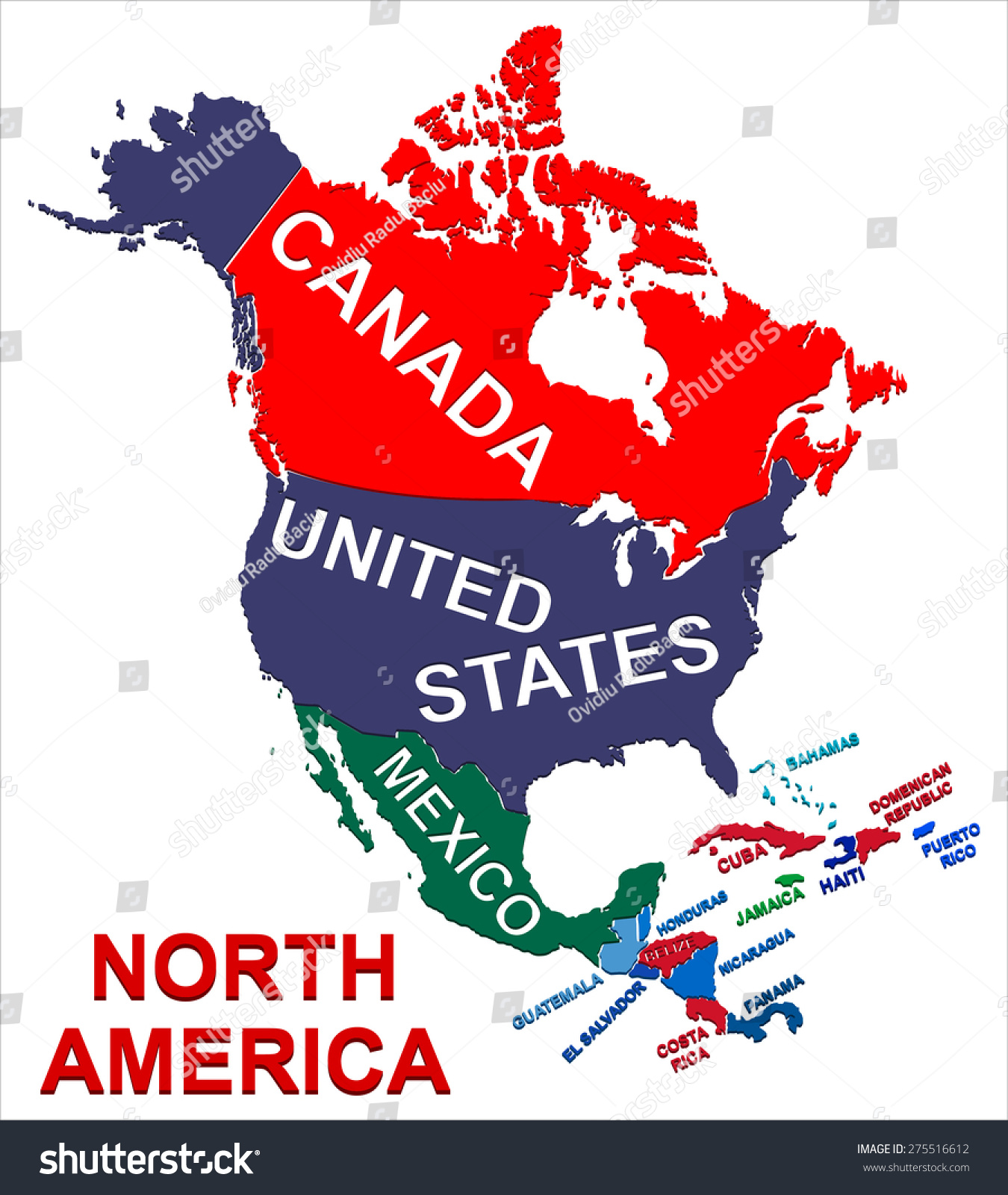 North America Political Map Stock Vector (Royalty Free) 275516612 ...