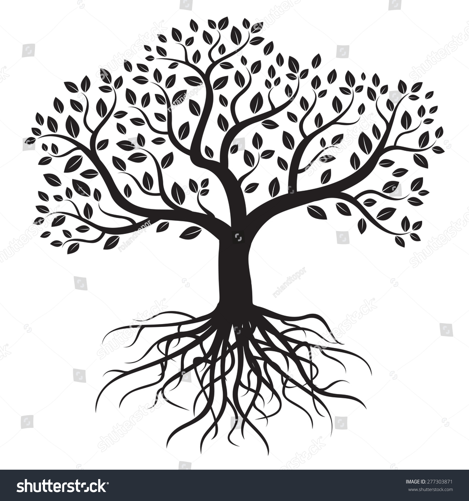 Black Vector Tree Roots Leafs Stock Vector (Royalty Free) 277303871 ...