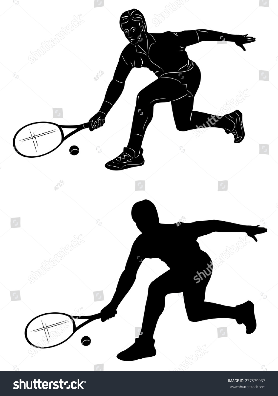 Vector Illustration Tennis Player Black Silhouette Stock Vector ...