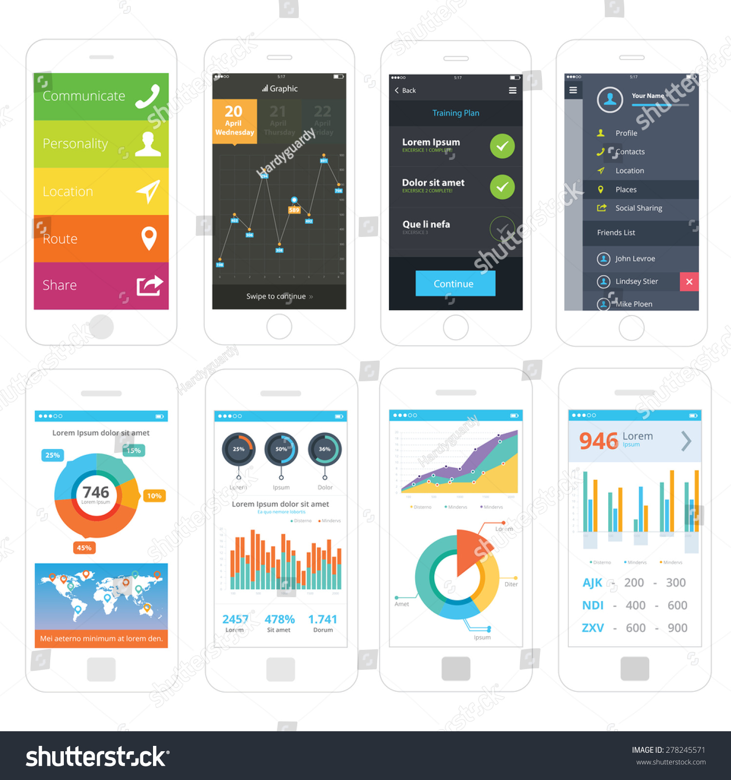 Mobile Wire Frames Ui Kit Collection Stock Vector (Royalty Free