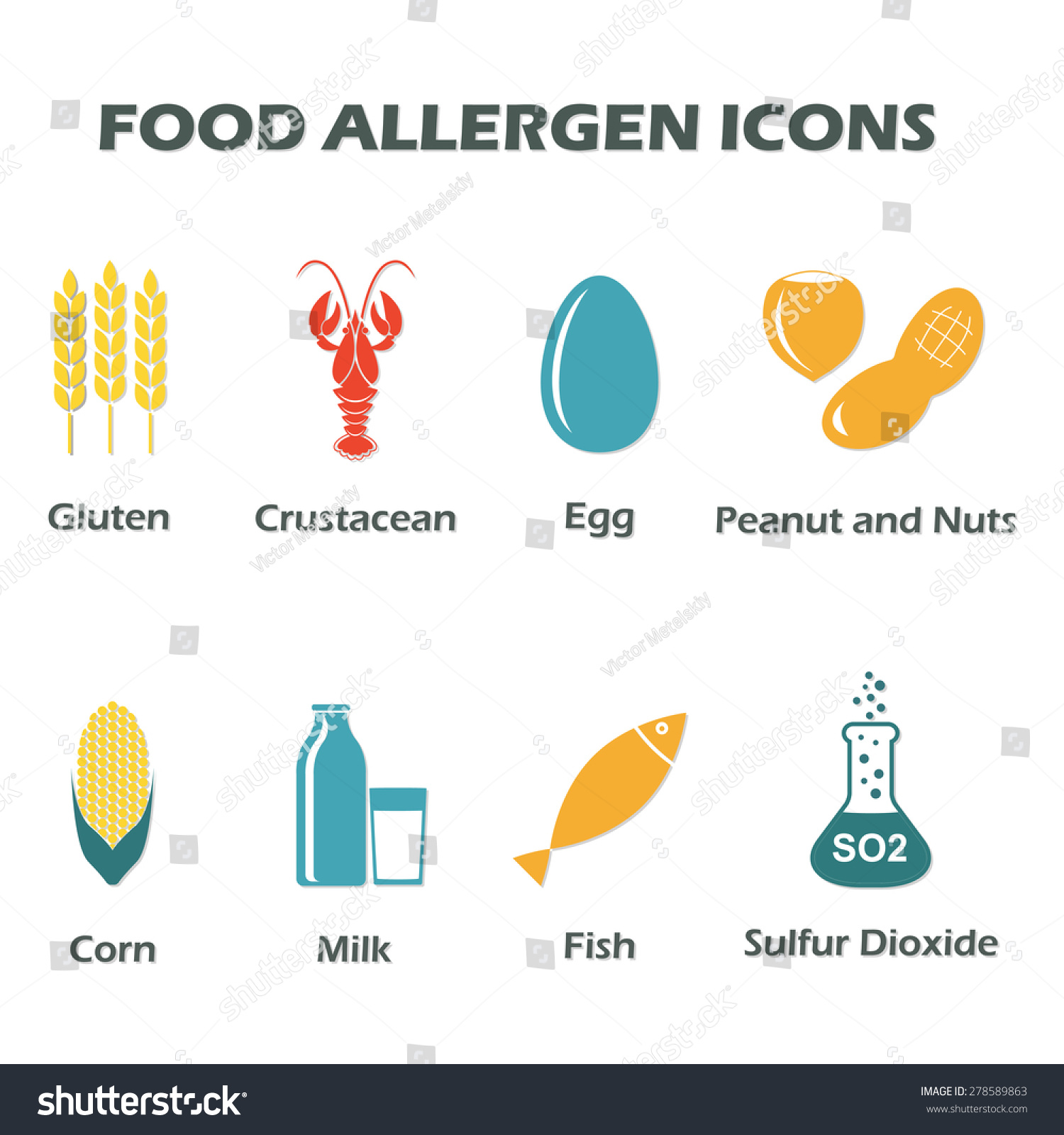 Food Allergen Icons Set Isolated On Stock Vector (Royalty Free ...