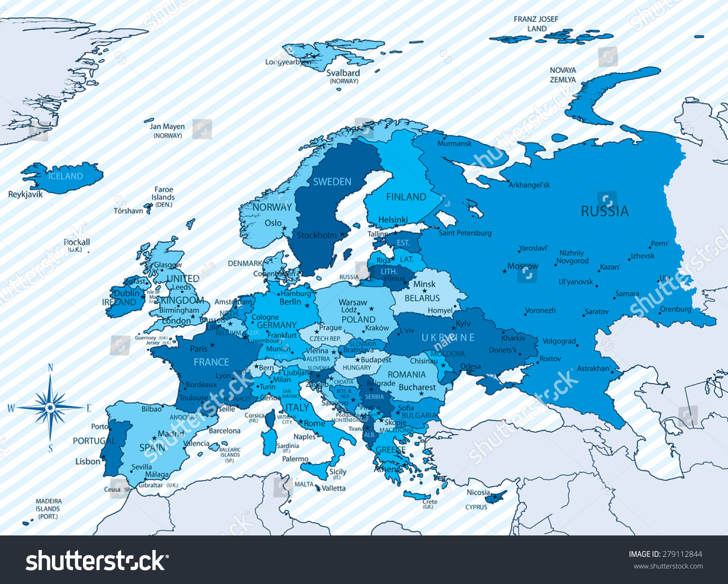 Карта европы синяя - 85 фото