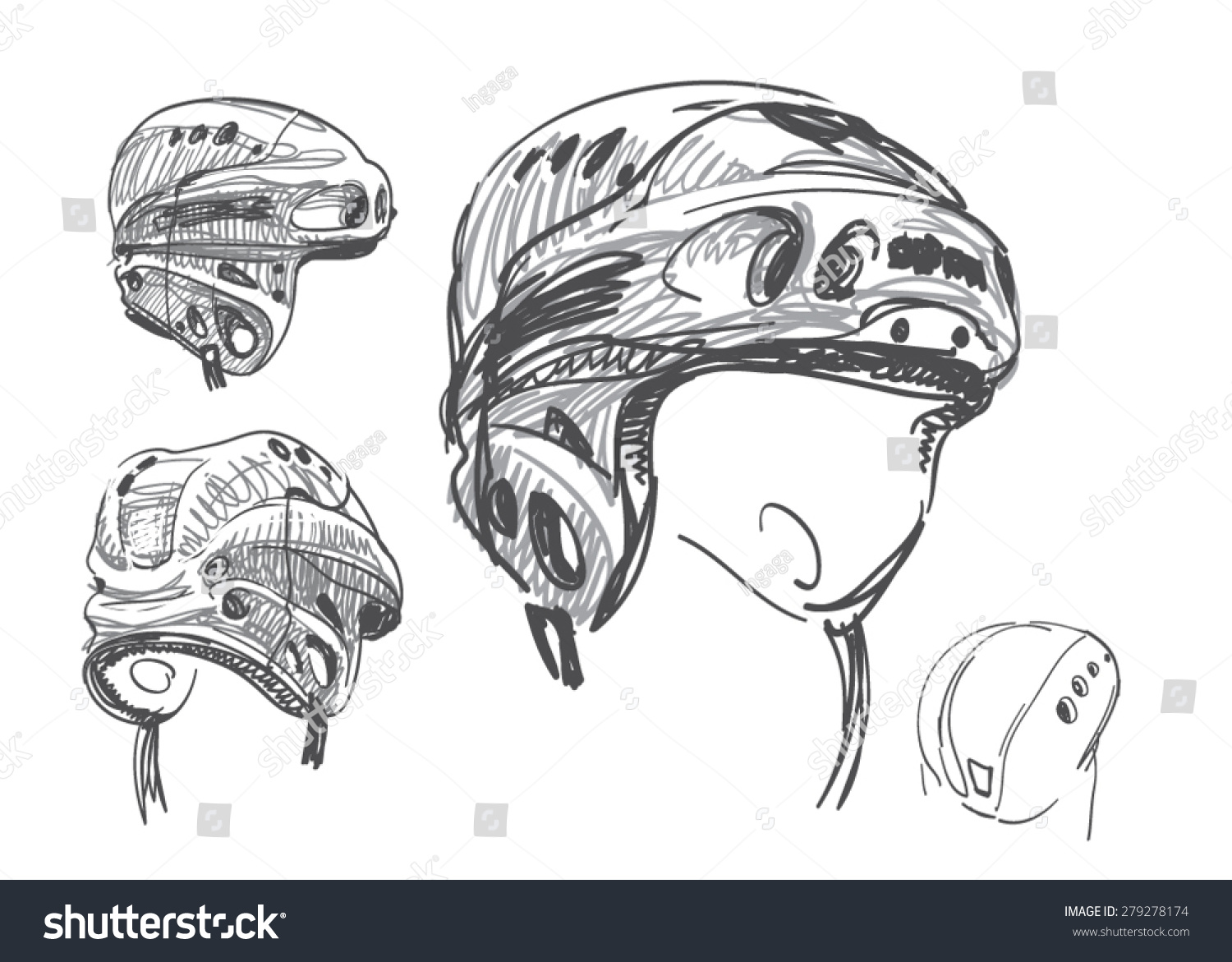 Hockey Helmet Sketch Vector: стоковая векторная графика (без лицензионных п...