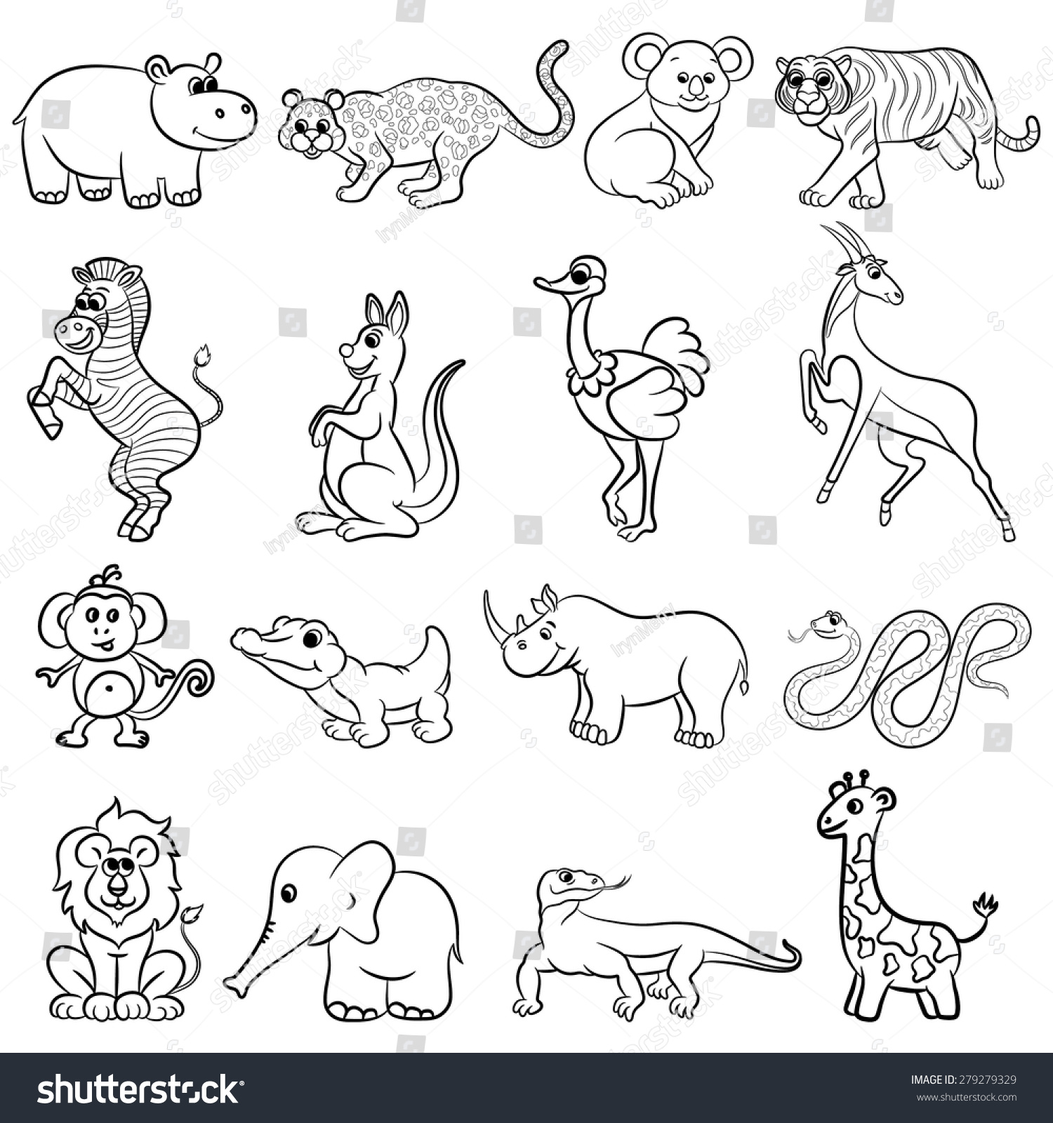 Cute Outlined Zoo Animals Collection Vector Stock Vector (Royalty Free ...