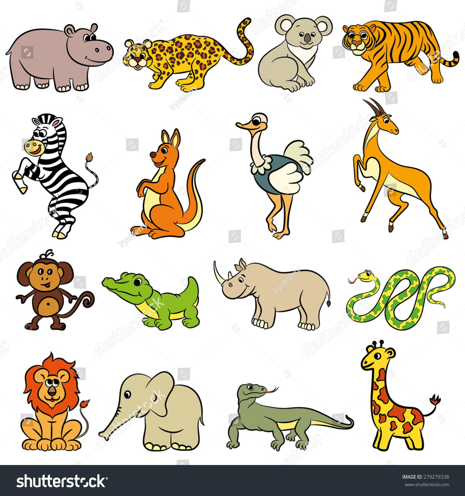 Cute Zoo Animals Collection Vector Illustration Stock Vector (Royalty ...