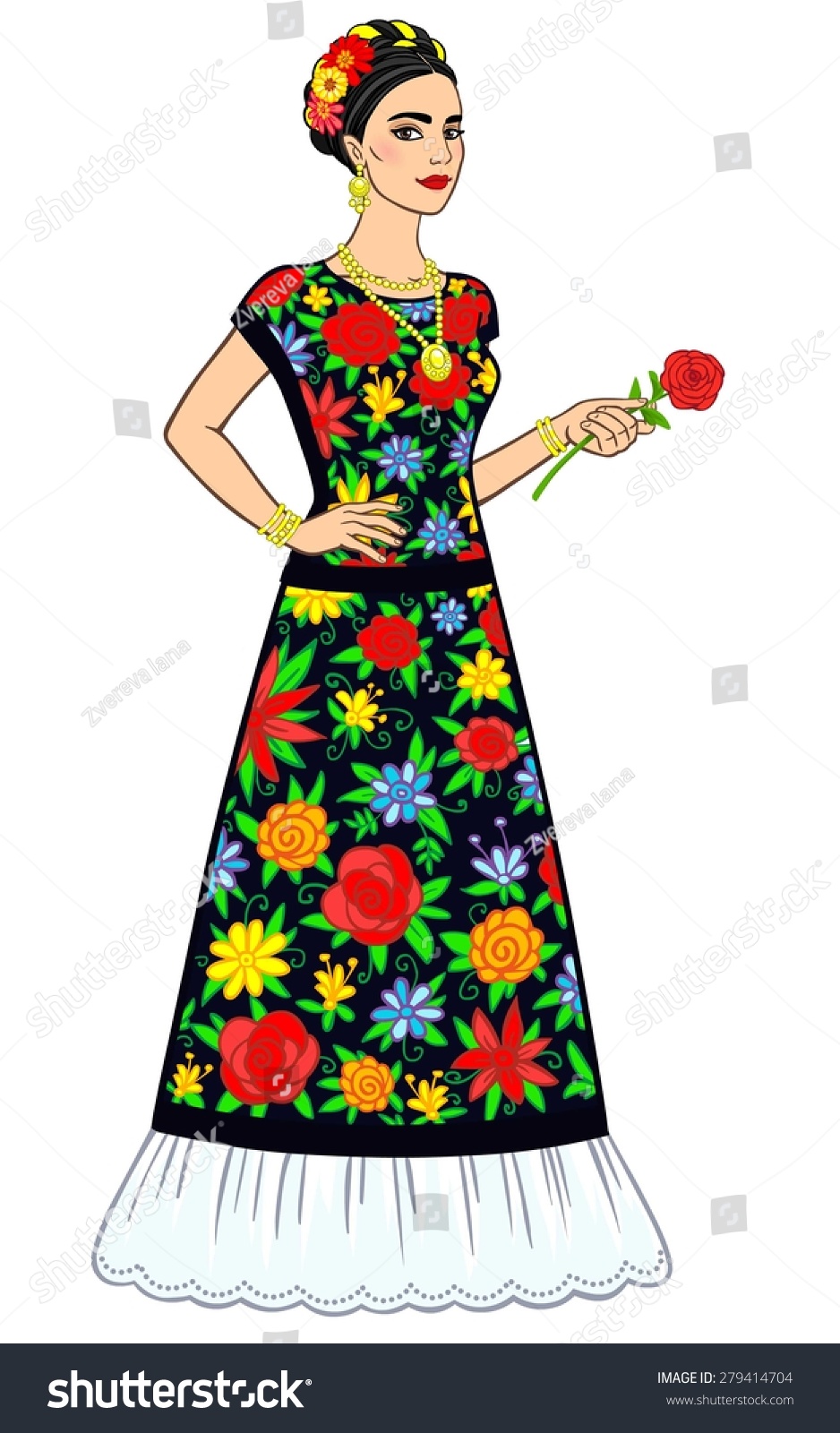 Beautiful Mexican Woman Ancient Dress Full Stock Vector (Royalty Free ...