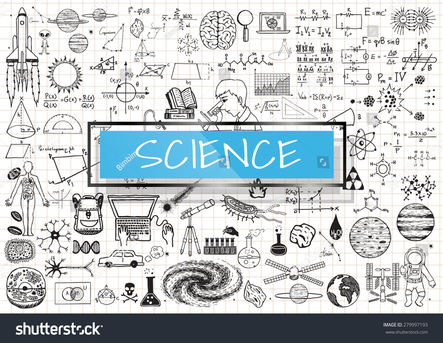 Science Doodles On White Grid Paper Stock Vector (Royalty Free ...