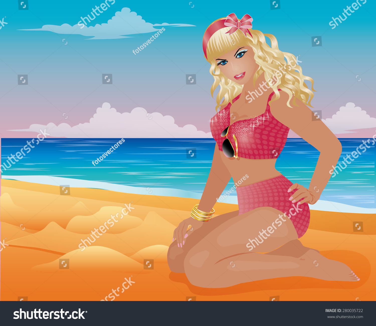 Summer Beach Pin Girl Vector Illustration Stock Vector Royalty Free