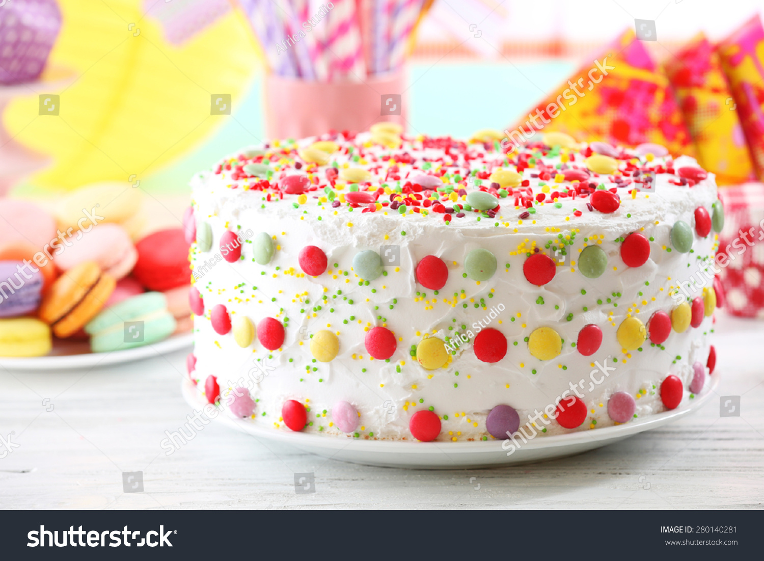 Birthday Cake On Colorful Background Stock Photo 280140281 | Shutterstock