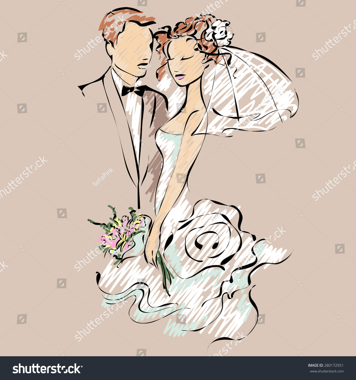 Графичный рисунок свадебной пары