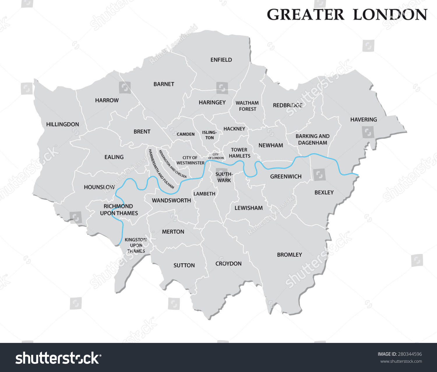 Greater London Administrative Map Stock Vector (Royalty Free) 280344596 ...