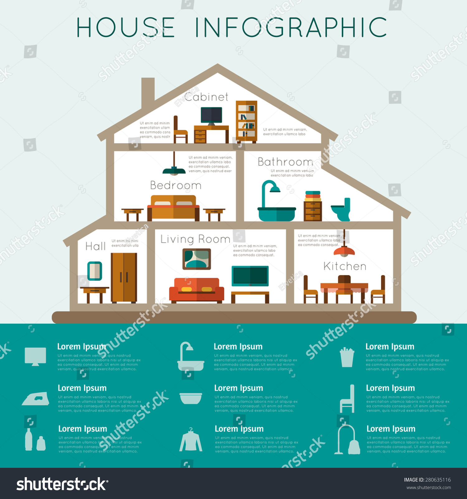 Infographic Home House Section Furniture Flat Stock Vector (Royalty ...