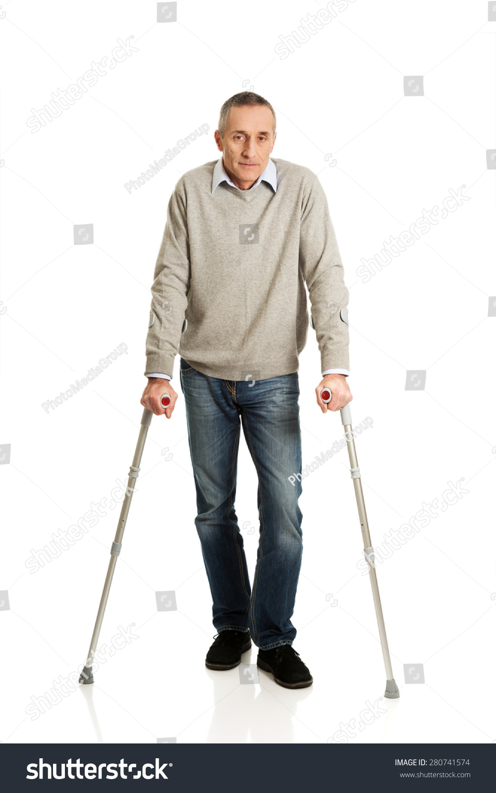 Full Length Mature Man Crutches Stock Photo 280741574 | Shutterstock