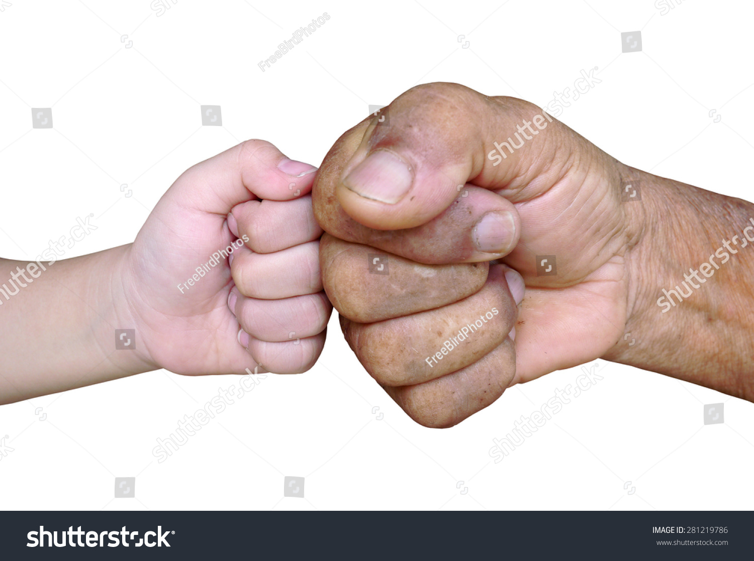 Fist Old Man Kid Together On Stock pic