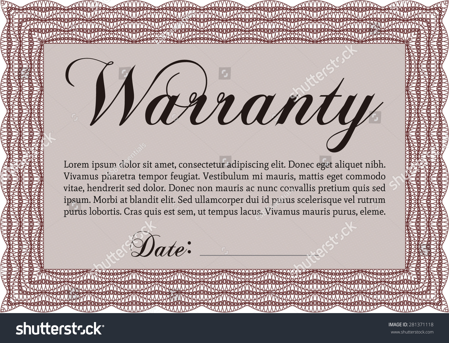 Warranty Certificate Template Complex Border Design Stock Vector ...