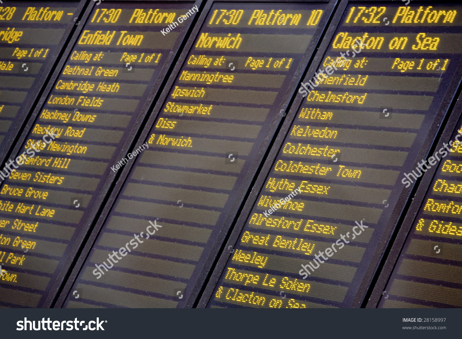 Train Departures Board Timetable Liverpool Street Stock Photo 28158997 ...