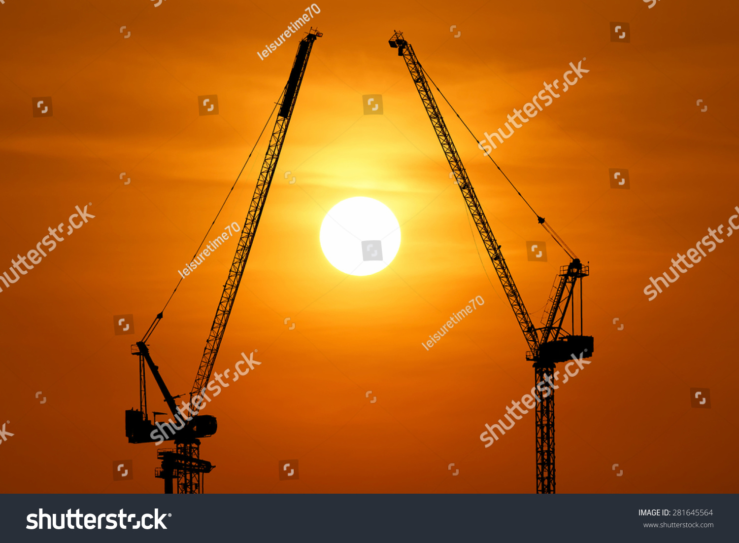 Silhouette Construction Crane Beautiful Sunset Background Stock Photo ...