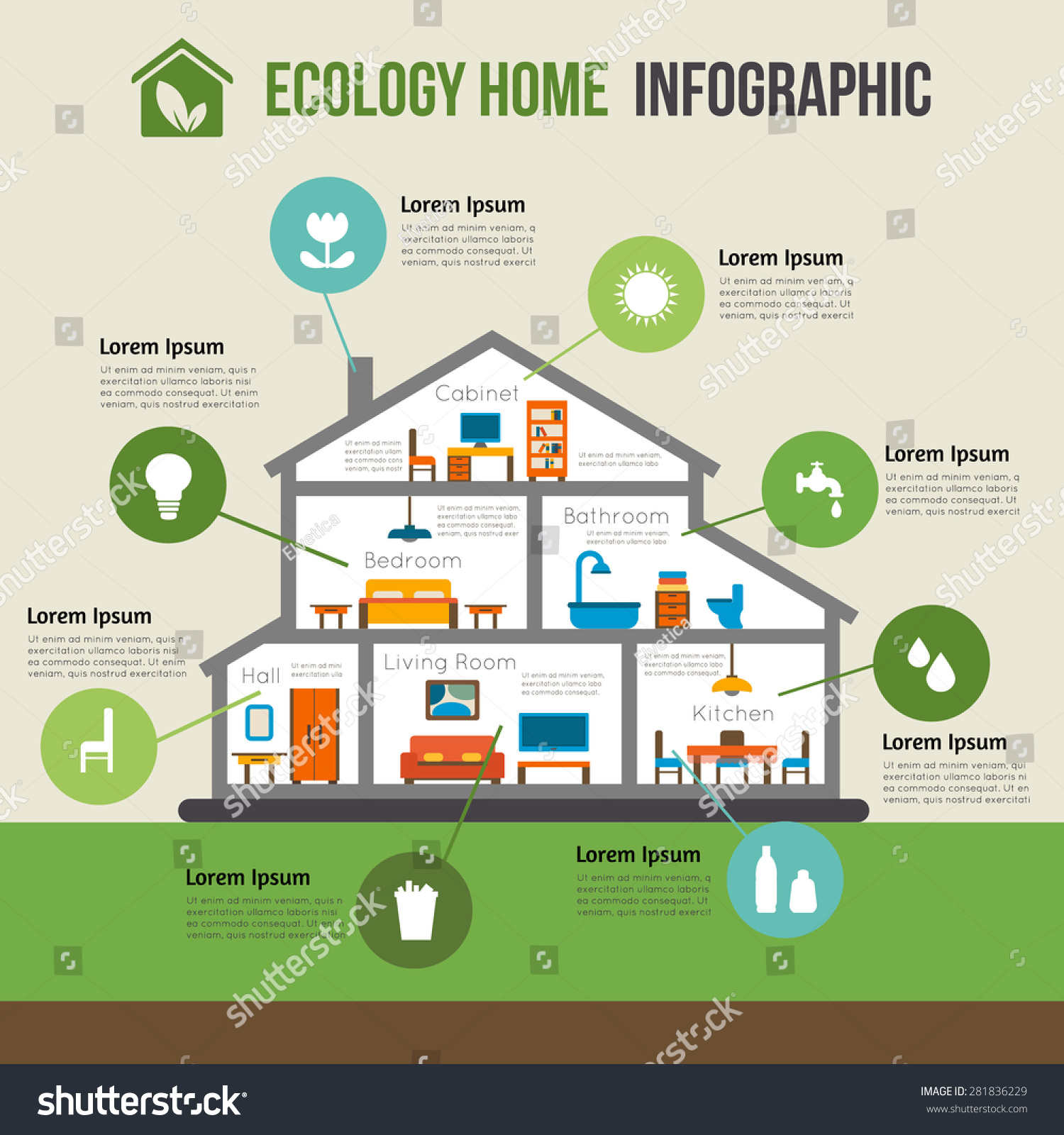 Ecofriendly Home Infographic Ecology Green House Stock Vector (royalty 