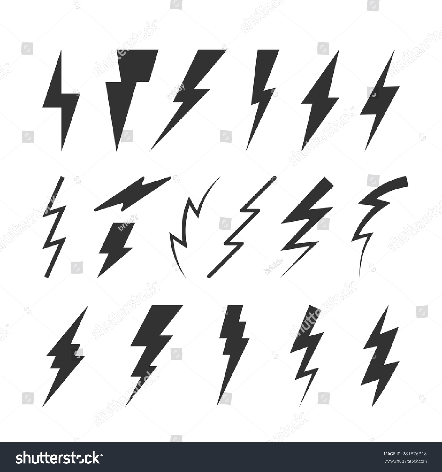 Set Thunderbolts Silhouettes Vector Isolated Symbols Stock Vector ...