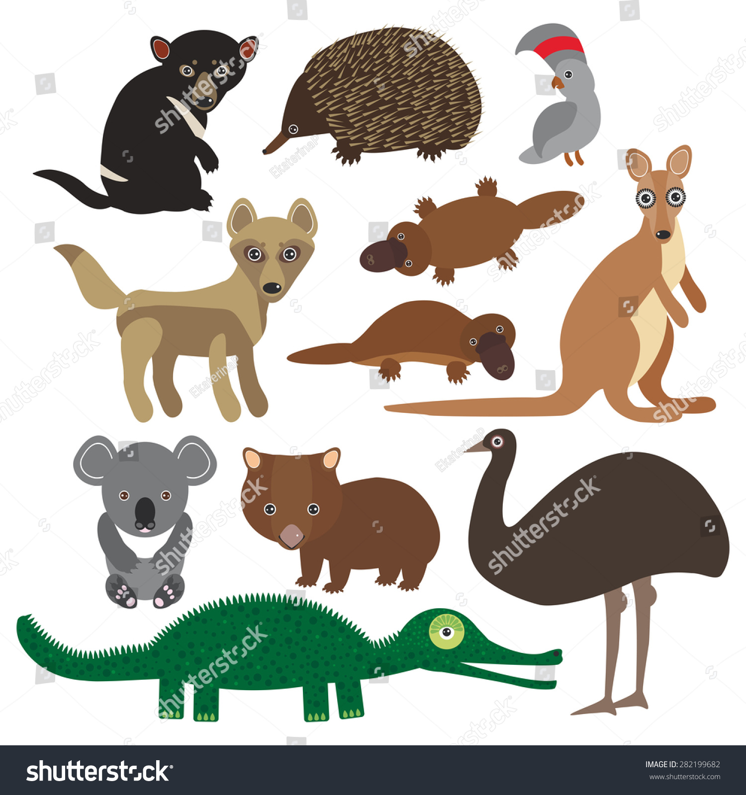 Animals Australia Echidna Platypus Ostrich Emu Stock Vector (Royalty ...