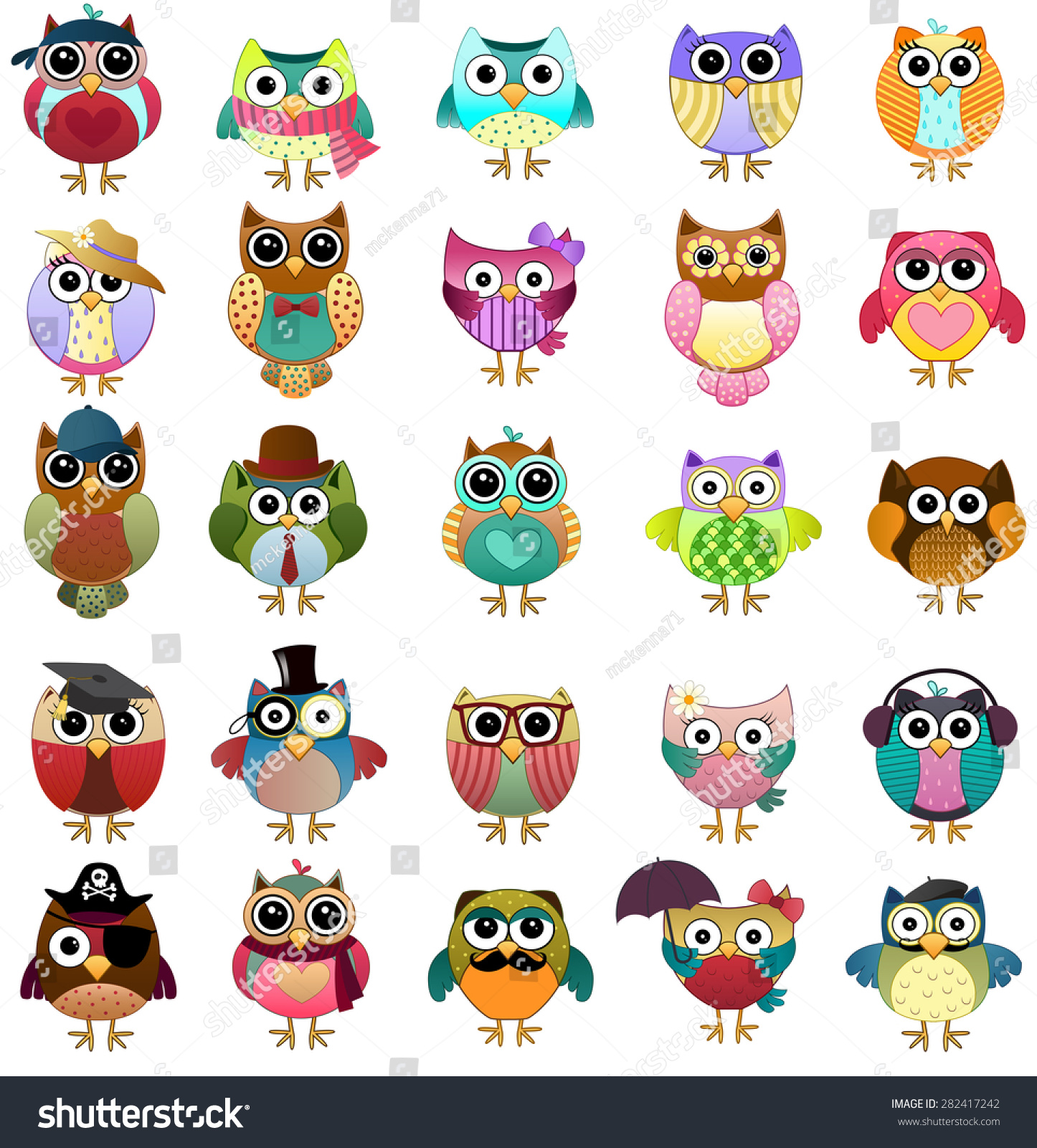 Cute Owls Set Vector Stock Vector (Royalty Free) 282417242 | Shutterstock