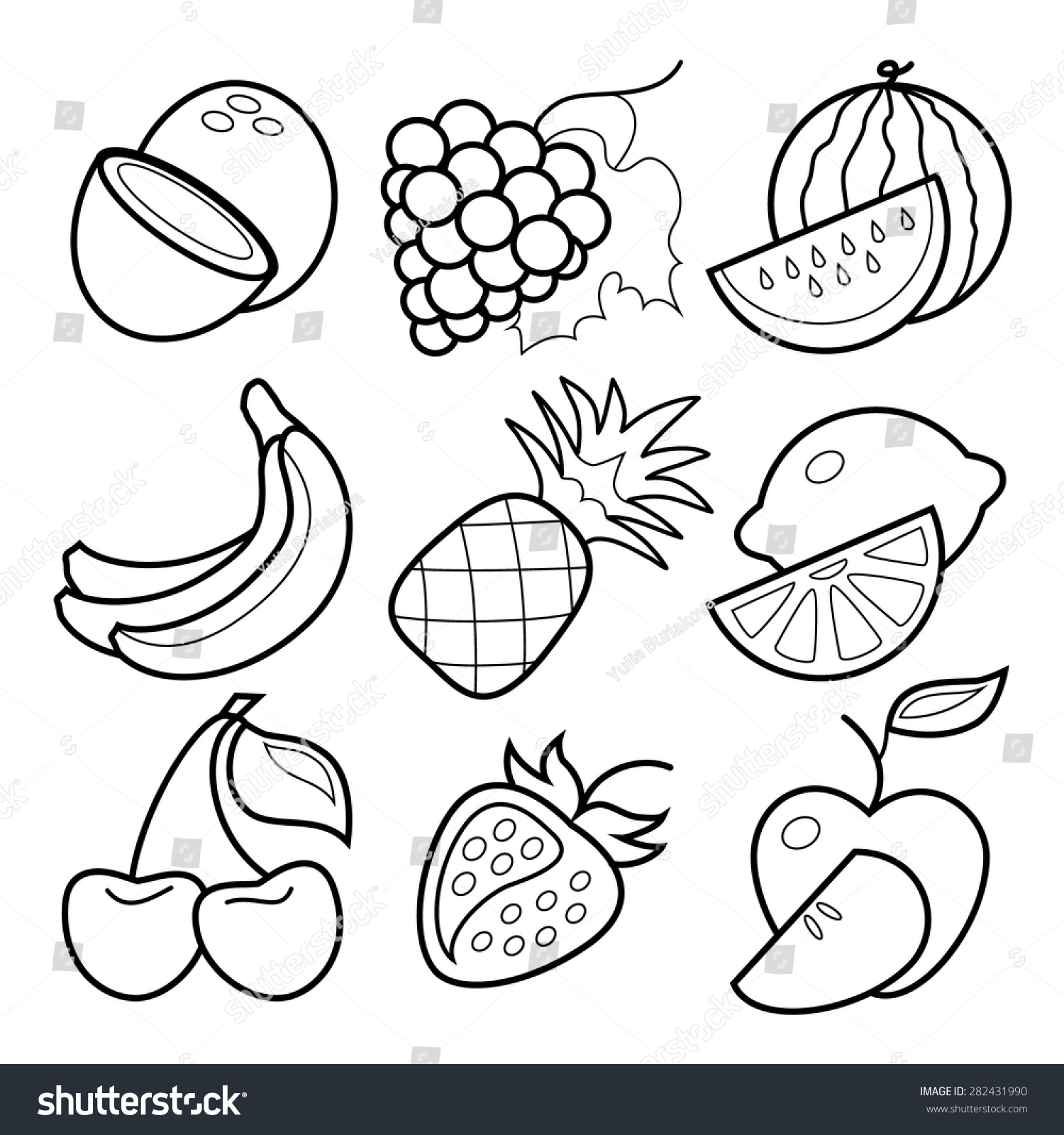 Black Line Art Fruit Icons Set Stock Vector (Royalty Free) 282431990 ...