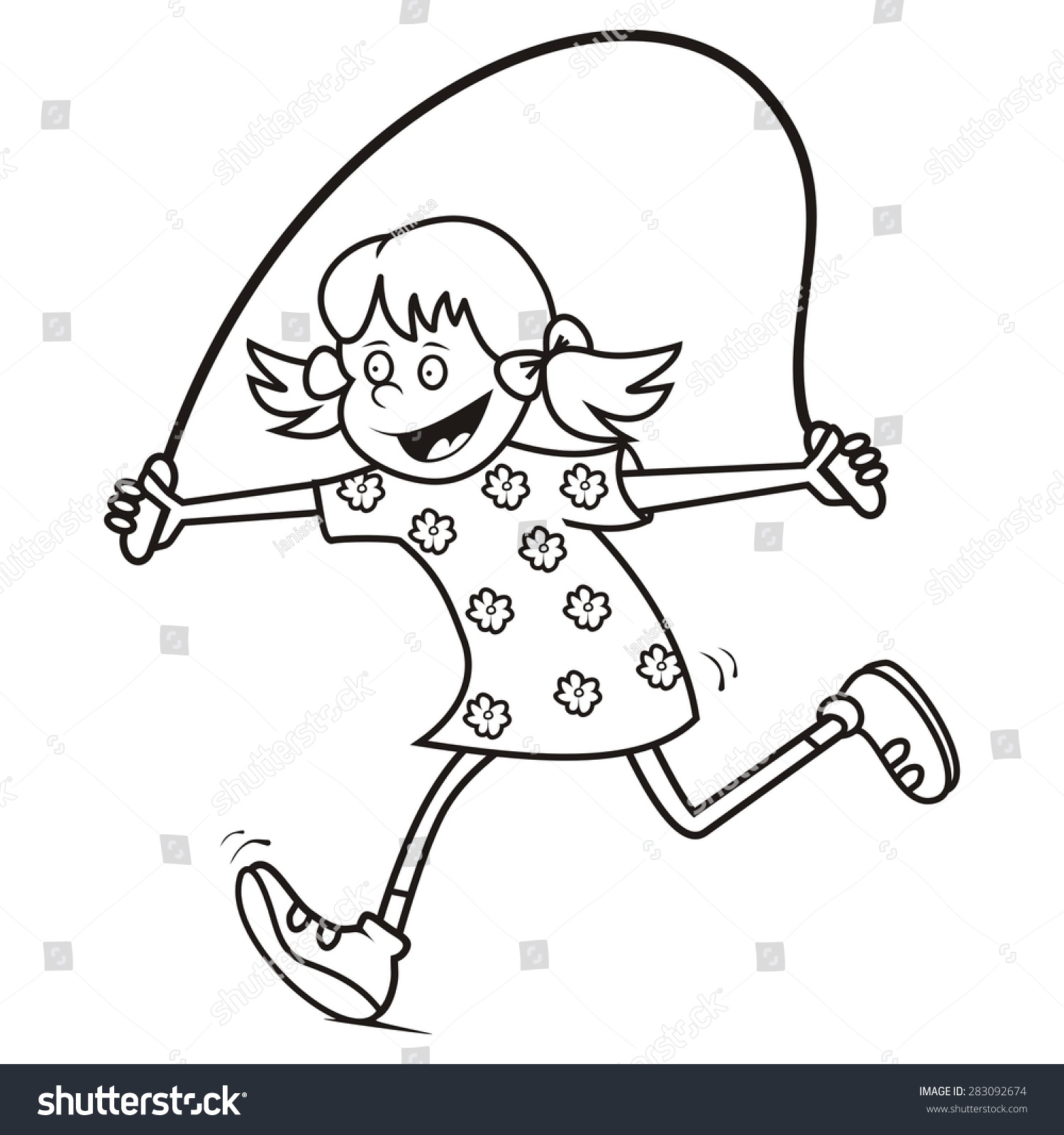 Girl Jump Rope Coloring Page Black 283092674 Shutterstock Stock Vector Girl And Jump Rope Coloring Page Black And White Illustration Eps 283092674