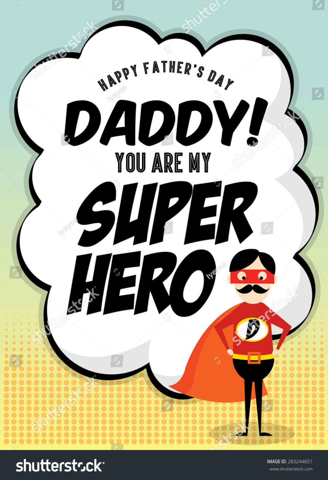 Comic Fathers Day Greetings Template Vectorillustration Stock Vector ...