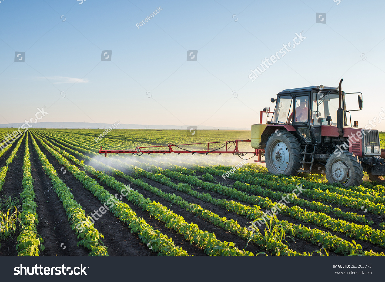 Tractor Spraying Soybean Field Spring Stock Photo 283263773 