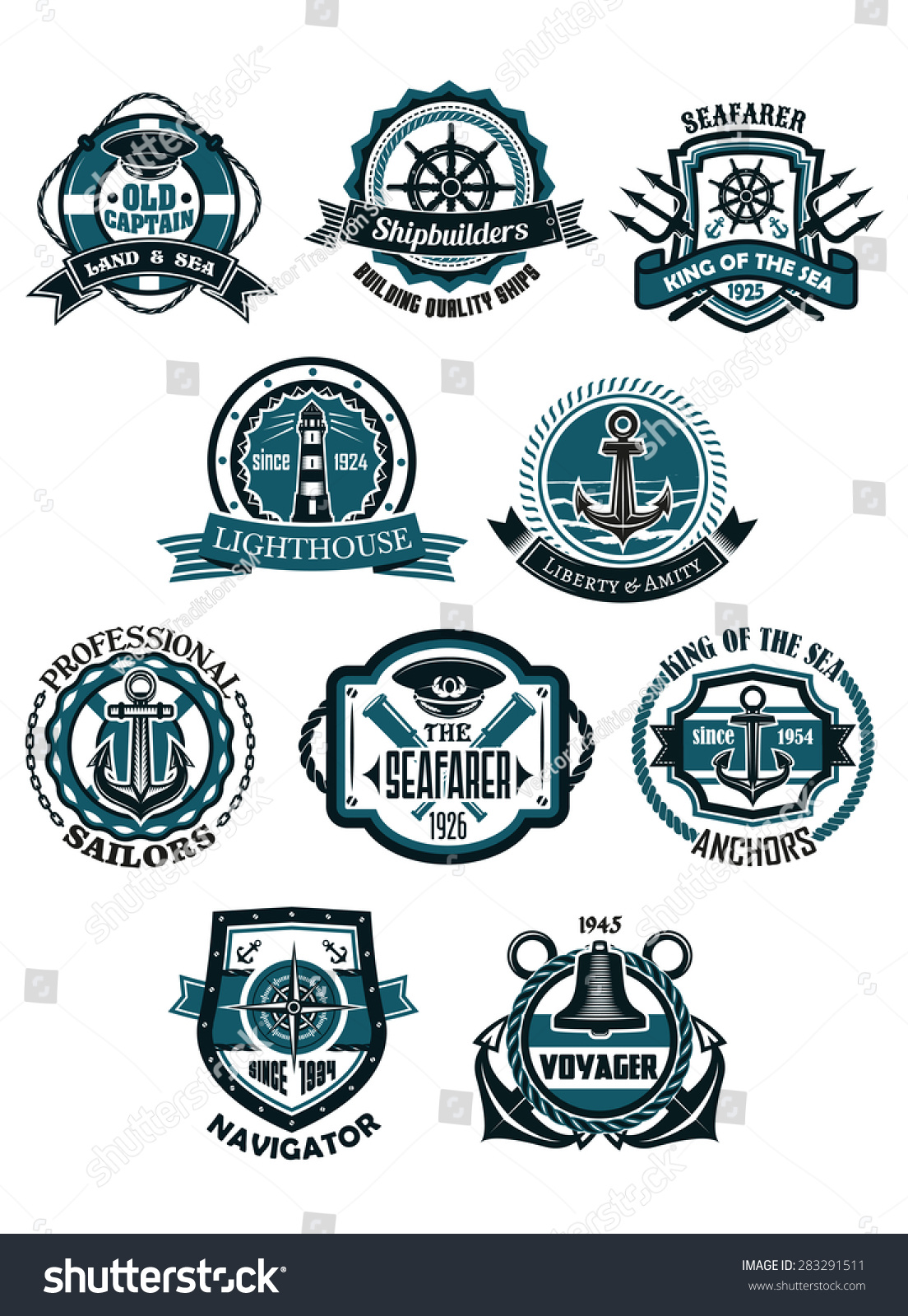 Marine Nautical Heraldic Emblems Icons Retro Stock Vector (Royalty Free ...